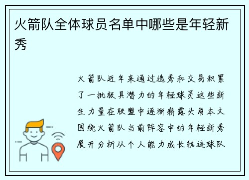 火箭队全体球员名单中哪些是年轻新秀